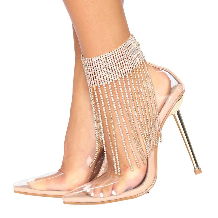 Glam Golden Rhinestone Fringe Anklet