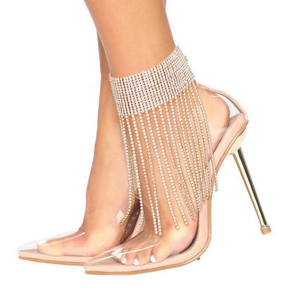 Glam Golden Rhinestone Fringe Anklet